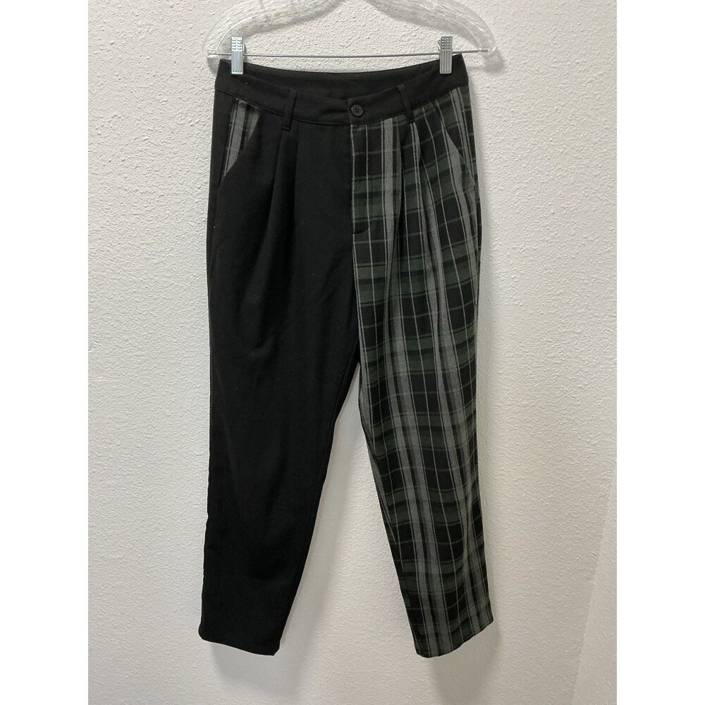 Disturba Split Plaid Trousers Pants US 6 Black Green Check Goth Grunge Punk